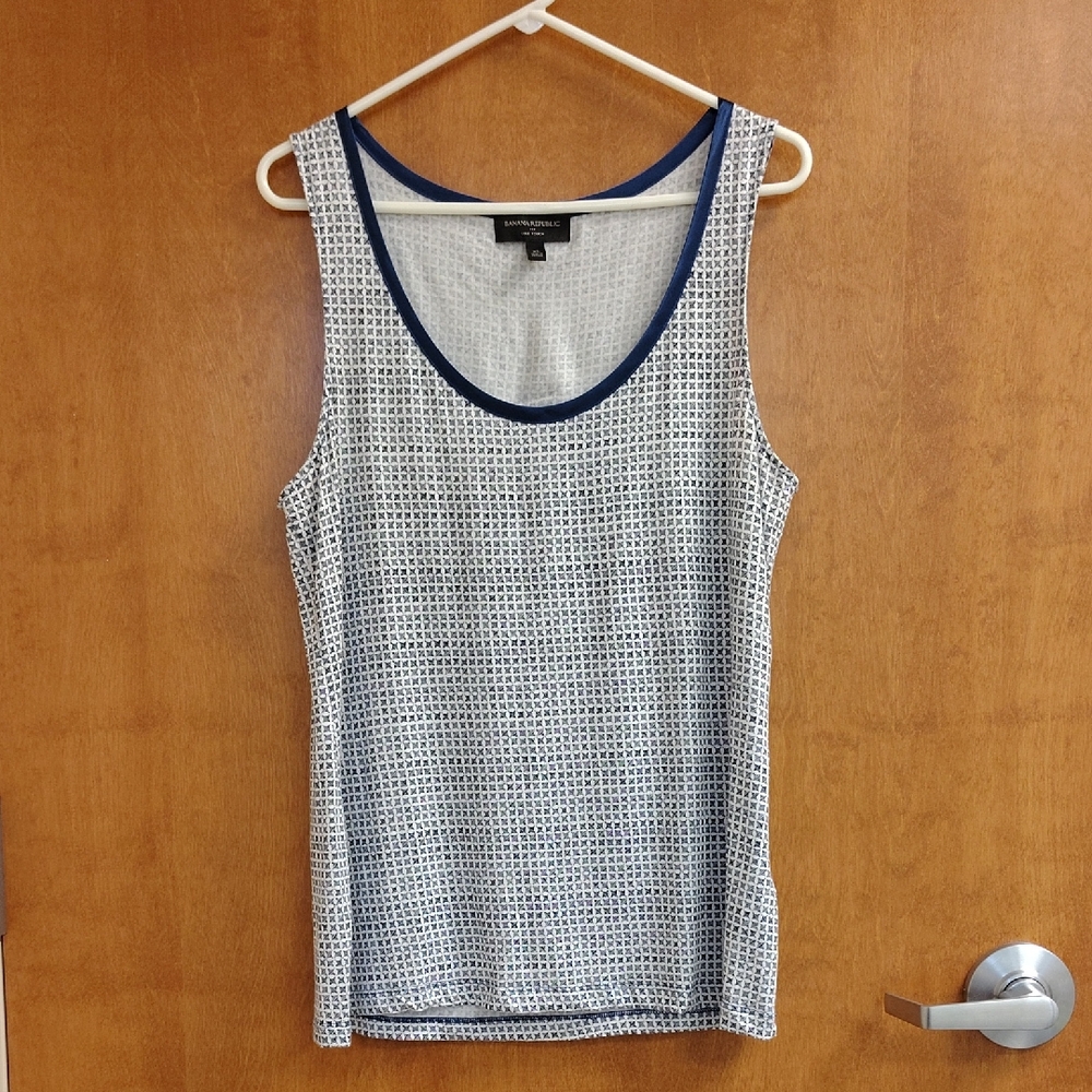 Banana Republic Women's Blue And White  Luxe Touch Tank Top